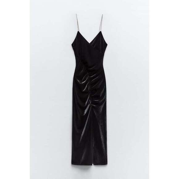 🖤RHINESTONE STRAP VELVET MIDI DRESS - Picture 9 of 11